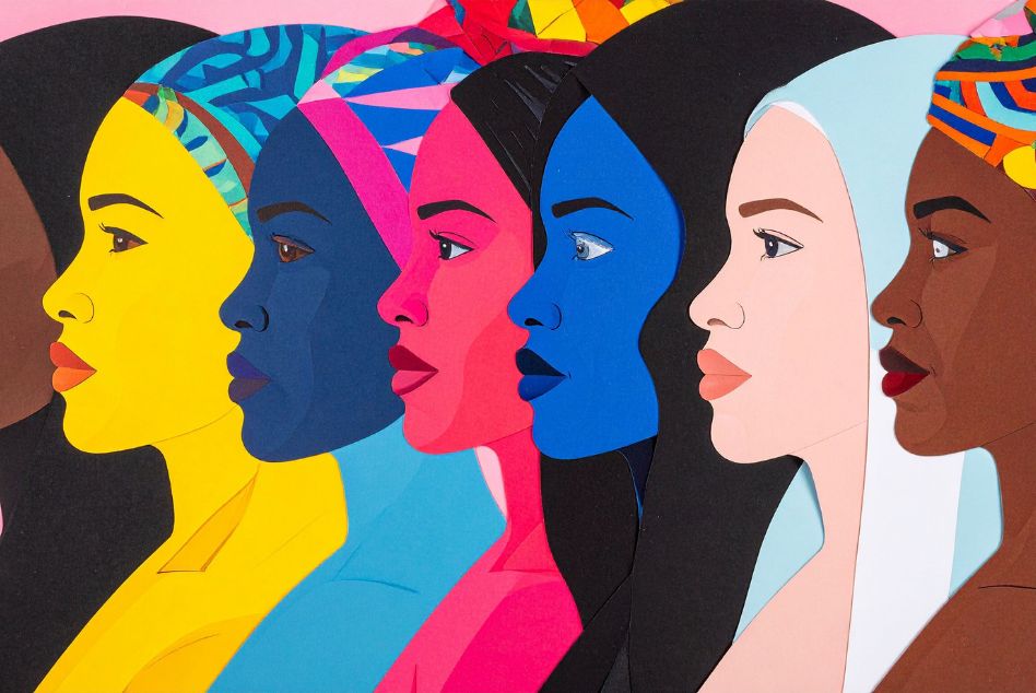 Illustrated side profiles of diverse women representing modern feminism, autonomy, and collective social change